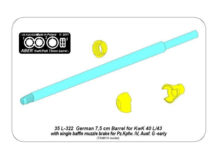 Aber 35L-322 Barrel with single-chamber muzzle brake KwK40L/43 for German Panzer IV Ausf.G tanks - early 1/35 – image 4