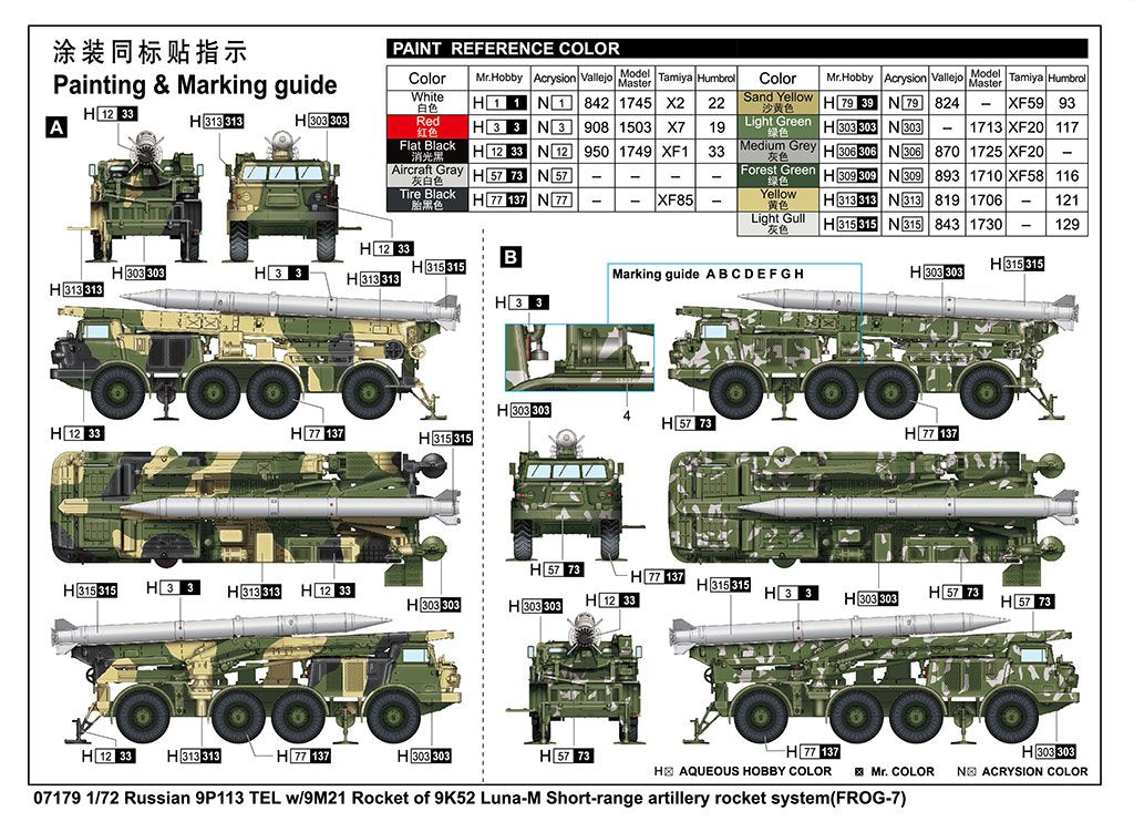 Trumpeter 07179 Russian 9P113 TEL w/9M21 Rocket of 9K52 Luna-M Frog-7 tactical rocket 1/72 – zdjęcie 5