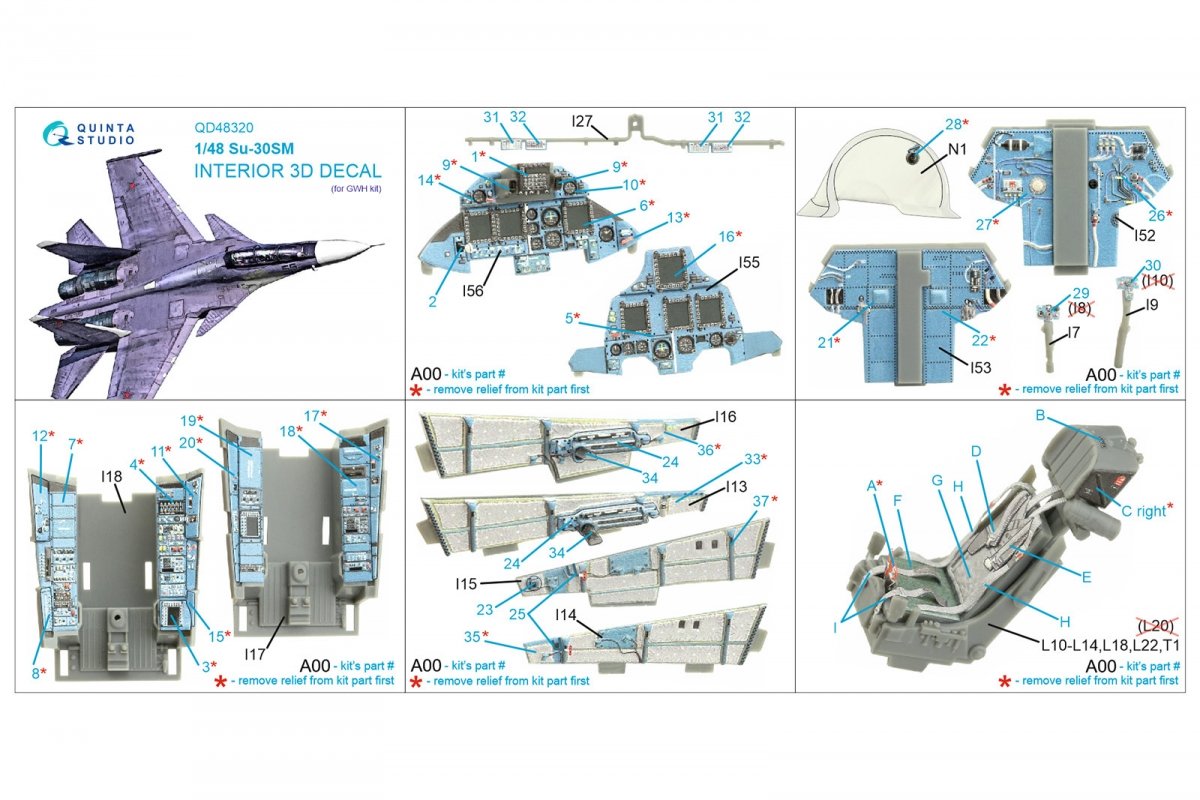 Quinta Studio QD48320 Su-30SM 3D-Printed &amp;amp; coloured Interior on decal paper (GWH) 1/48 – immagine 2