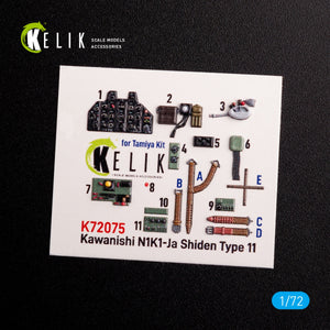 KELIK K72075 N1K1-Ja Shiden Type 11 interior 3D decals for Tamiya kit 1/72 – imagen 2