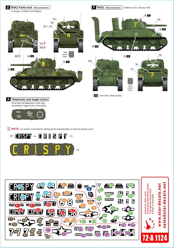 Star Decals 72-A1124 US PACIFIC WARS - IWO JIMA USMC Sherman tanks 1/72 – imagen 2