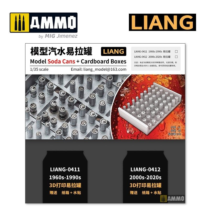Liang 0411 3D-Print Model Soda Cans + Cardboard Boxes 1960s-1990s 1/35 – immagine 2
