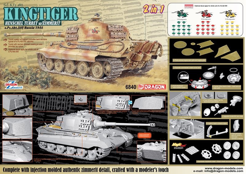 Dragon 6840 Sd.Kfz.182 Kingtiger Henschel Production w/Zimmerit s.Pz.Abt.505 Russia 1944 1/35 – zdjęcie 4