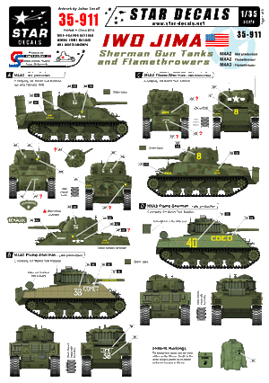 Star Decals 35-911 Iwo Jima Sherman Gun and Flame tanks 1/35