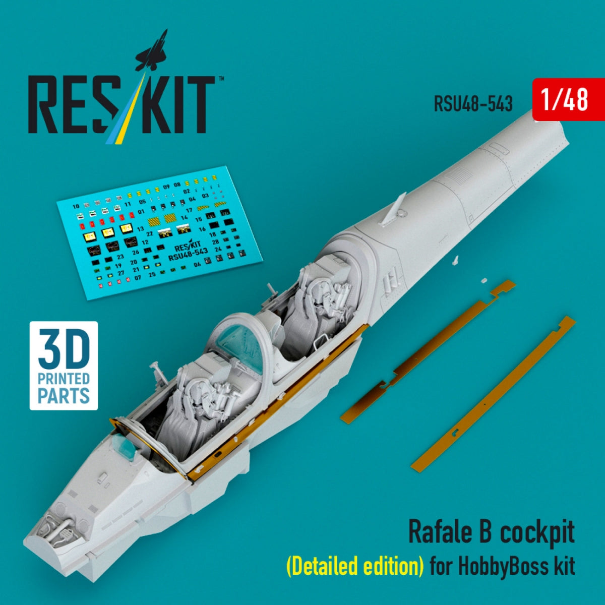 RESKIT RSU48-0543 Rafale B cockpit (Detailed edition) for HobbyBoss kit (3D Printed) 1/48