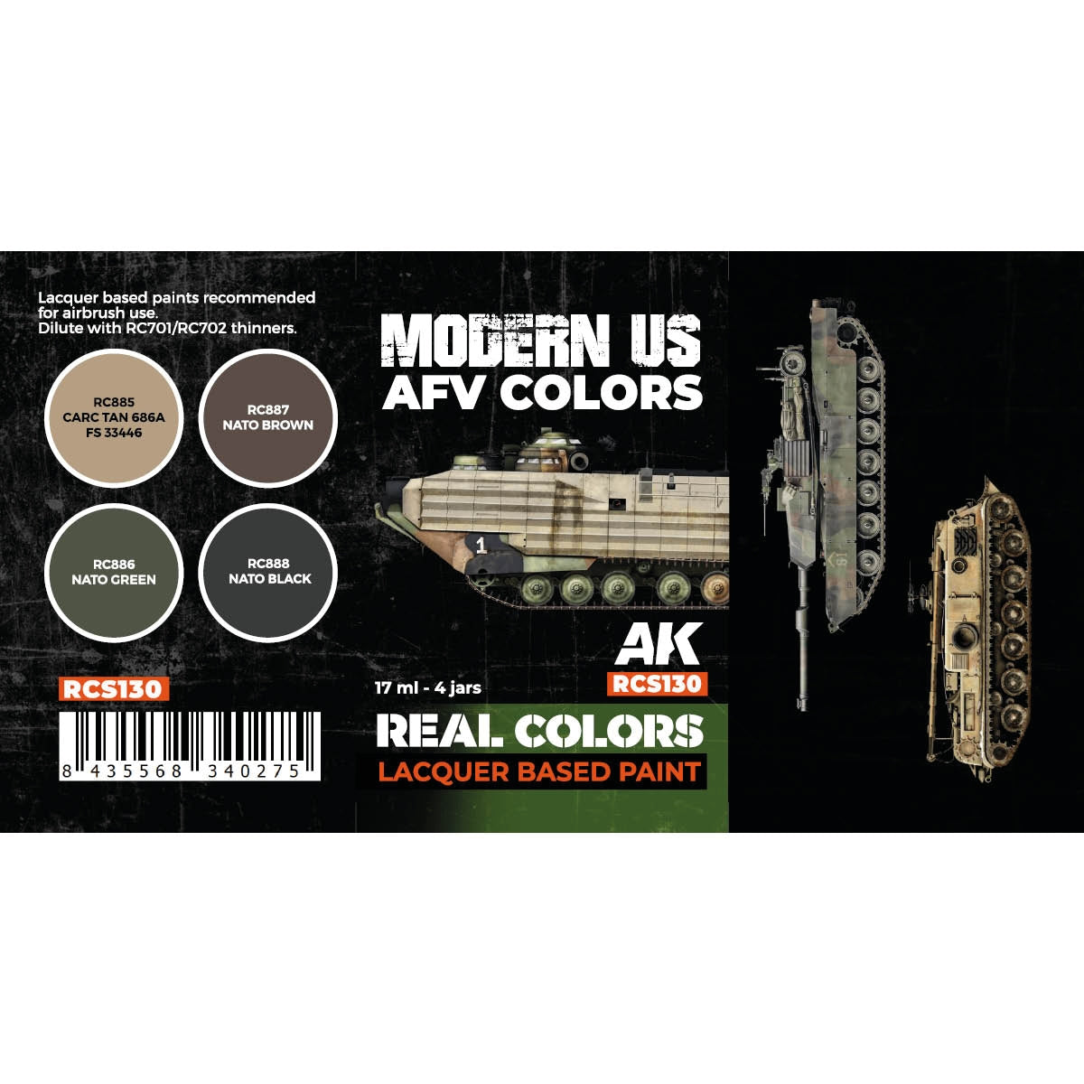 AK Interactive RCS130 US Army Modern AFV Colors 4x17ml – zdjęcie 2