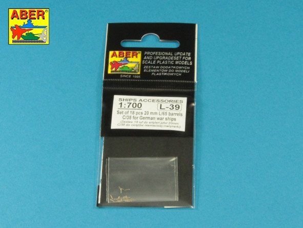 Aber 1/700L-39 Ensemble de 18 canons de 20 mm L/65 C/38 pour navires de guerre allemands 1/700 – image 3