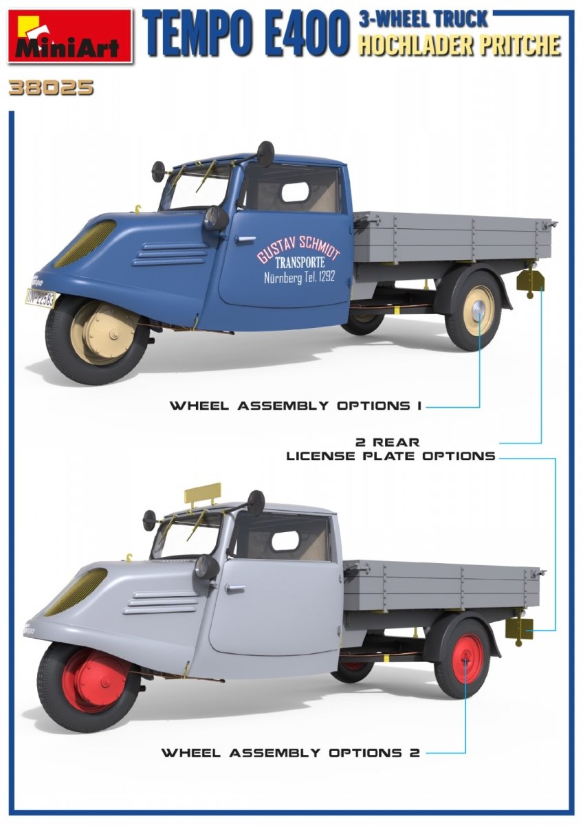MiniArt 38025 TEMPO E400 HOCHLADER PRITSCHE 3-WHEEL TRUCK 1/35 – zdjęcie 3