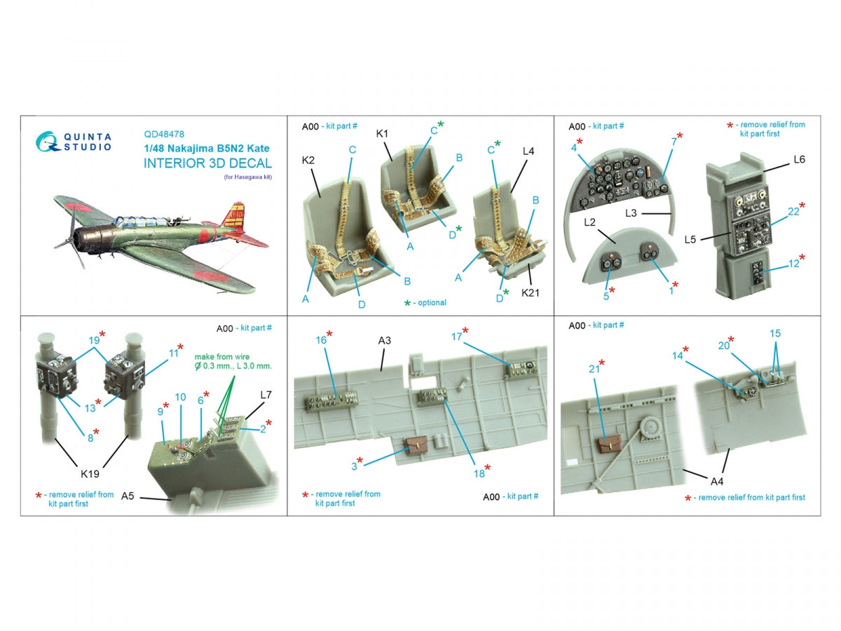 Quinta Studio QD48478 Nakajima B5N2 Kate 3D-Printed coloured Interior on decal paper (Hasegawa) 1/48 – immagine 2