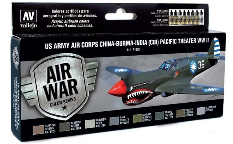 Vallejo 71184 Model Air Set of 8 Paints - US Army Air Corps Colors (CBI) Pacific Theater WWII