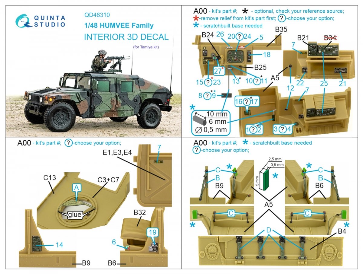 Quinta Studio QD48310 HUMVEE family 3D-Printed &amp;amp; coloured Interior on decal paper (Tamiya) 1/48 – immagine 7