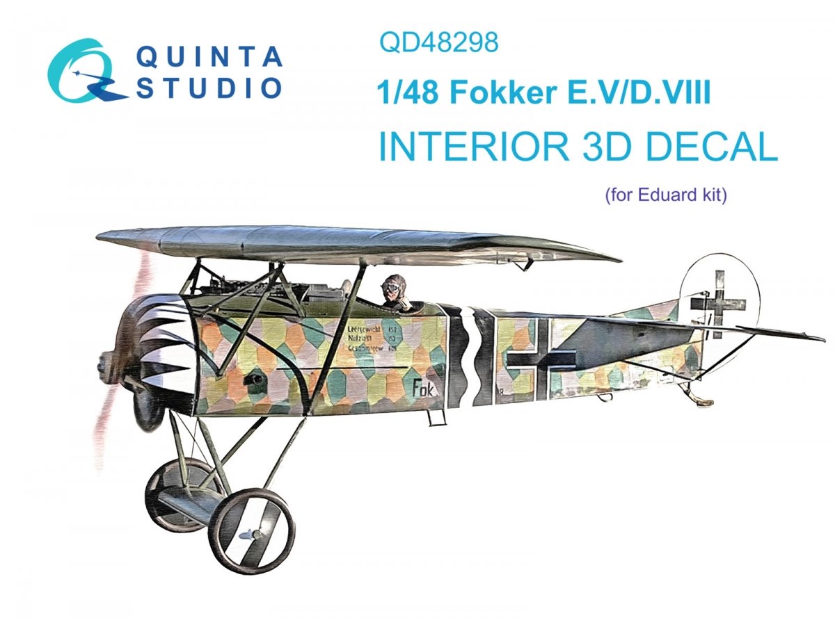 Quinta Studio QD48298 Fokker EV-DVIII 3D-Printed &amp;amp; coloured Interior on decal paper (Eduard) 1/48