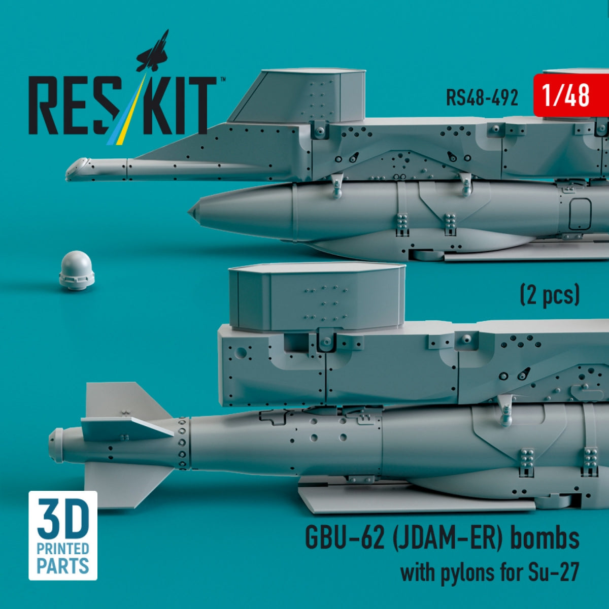 RESKIT RS48-0492 GBU-62 (JDAM-ER) bombs with pylons for Su-27 &amp;quot;Flanker&amp;quot; (2 pcs) (3D Printed) 1/48 – imagen 3