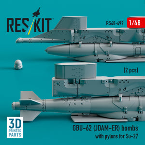 RESKIT RS48-0492 GBU-62 (JDAM-ER) bombs with pylons for Su-27 &amp;quot;Flanker&amp;quot; (2 pcs) (3D Printed) 1/48 – imagen 3