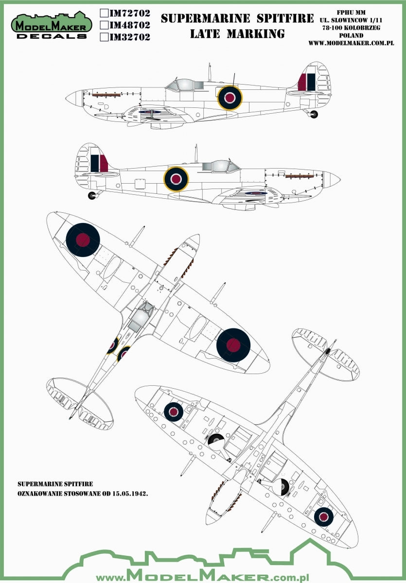 ModelMaker Decals IM48702 Supermarine Spitfire roundels and fin flashes - LATE 1/48