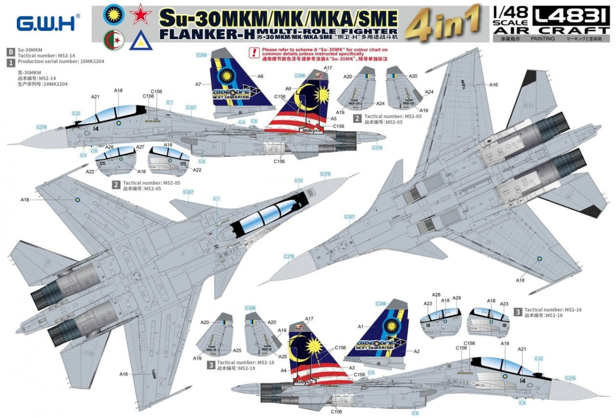Great Wall Hobby L4831 Su-30 MKM / MK / MKA / SME &amp;#39;Flanker H&amp;#39; Multirole Fighter 4 In 1 1/48 – imagen 4