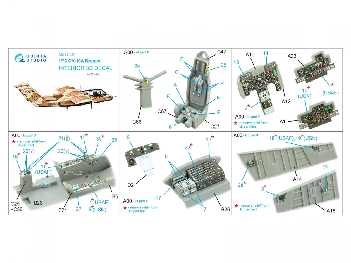 Intérieur imprimé en 3D et coloré sur papier décalcomanie Quinta Studio QD72107 OV-10A Bronco (ICM) 1/72  – image 2