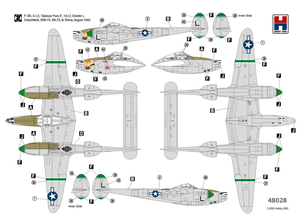 Hobby 2000 48028 P-38L Lightning 80th Fighter Squadron (ACADEMY+ CARTOGRAF + MASKI) 1/48 – immagine 2