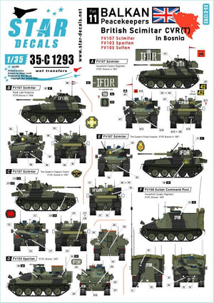 Star Decals 35-C1293 British Scimitar CVR(T) in Bosnia. IFOR markings. FV107 Scimitar, FV103 Spartan and FV105 Sultan 1/35