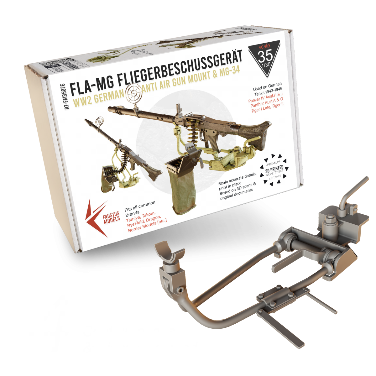 Faustus Models FM35076 Fla-MG Fliegerbeschussgerät MG-34 1/35 [Ultra Detailed German AA Gun Mount WW2] 1/35