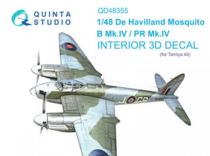 Quinta Studio QD48355 DH Mosquito B Mk.IV/PR Mk.IV 3D-Printed &amp;amp; coloured Interior on decal paper (Tamiya) 1/48