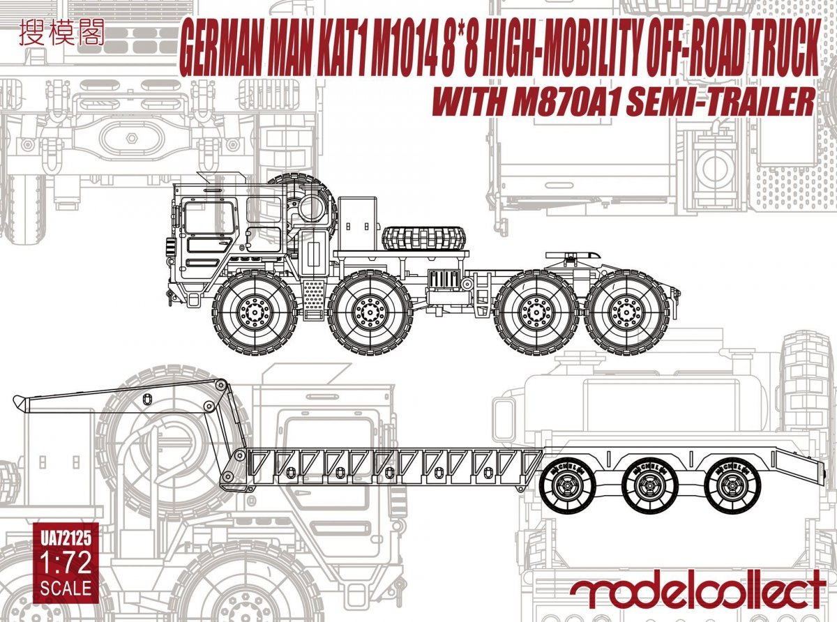 Modelcollect UA72125 Camion tout-terrain allemand MAN KAT1M1014 8.8 HAUTE MOBILITÉ avec semi-remorque M870A1 (1/72)