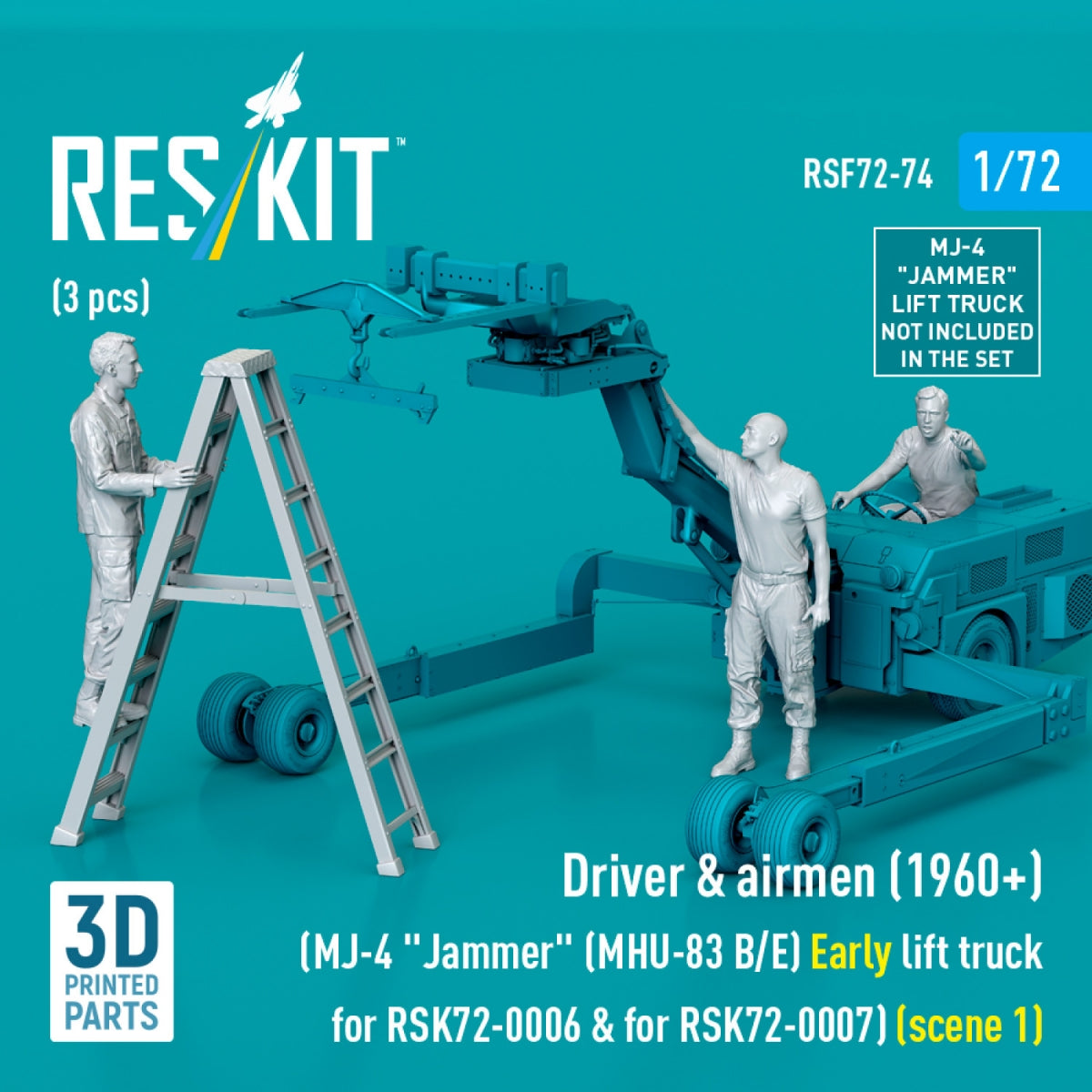 RESKIT RSF72-0074 Driver &amp;amp; airmen (1960+) (3 pcs) (MJ-4 &amp;quot;Jammer&amp;quot; (MHU-83 B/E) Early lift truck for RSK72-0006 &amp;amp; for RSK72-0007) (scene 1) (3D Printed) 1/72 – imagen 2