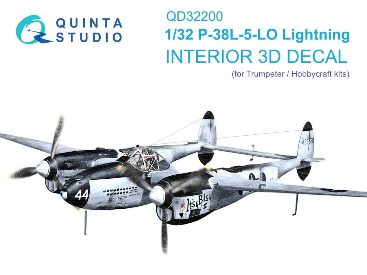 Quinta Studio QD32200 P-38L-5-LO Lightning 3D-Printed & coloured Interior on decal paper (Trumpeter/Hobbycraft) 1/32