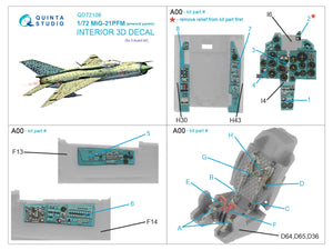 Quinta Studio QD72108 MiG-21PFM Emerald panels 3D-Printed &amp;amp; coloured Interior on decal paper (Eduard) 1/72 – immagine 2