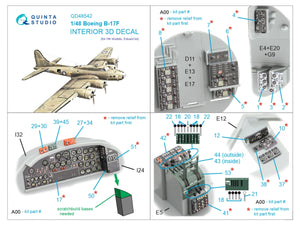 Quinta Studio QDS-48542 Boeing B-17F 3D-Printed &amp;amp; coloured Interior on decal paper (HK models, Eduard) (small version) 1/48 – imagen 3