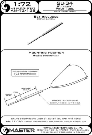 Master AM-72-128 Su-34 (Fullback) Pitot tube 1/72 – imagen 4