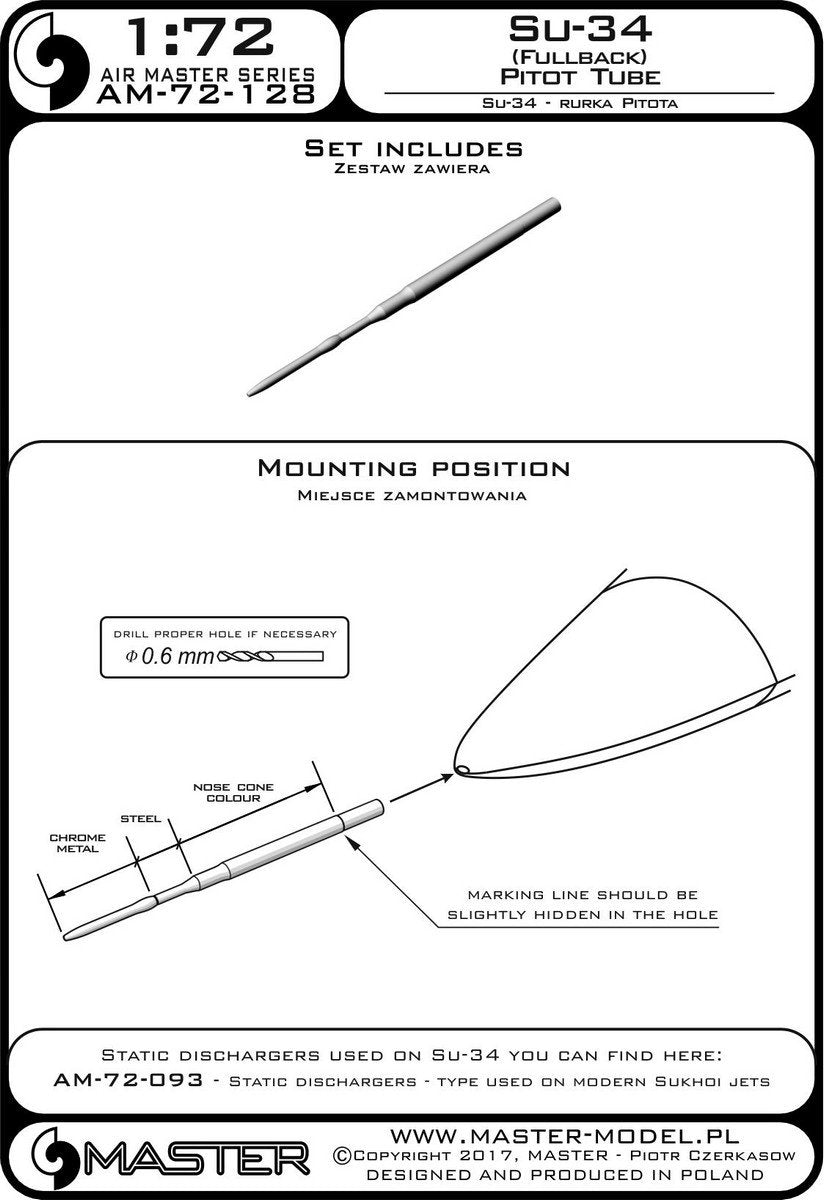 Master AM-72-128 Su-34 (Fullback) Pitot tube 1/72 – imagen 4