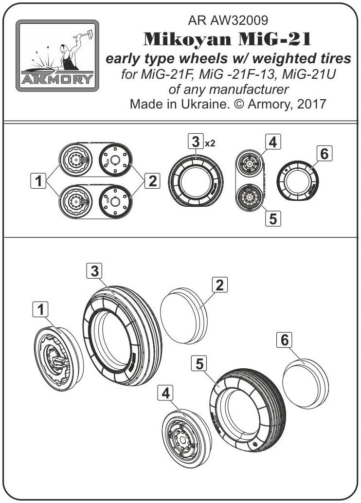 Armory Models AW32009 Mikoyan MiG-21 Fishbed wheels w/ weighted tires, early 1/32 – imagen 7