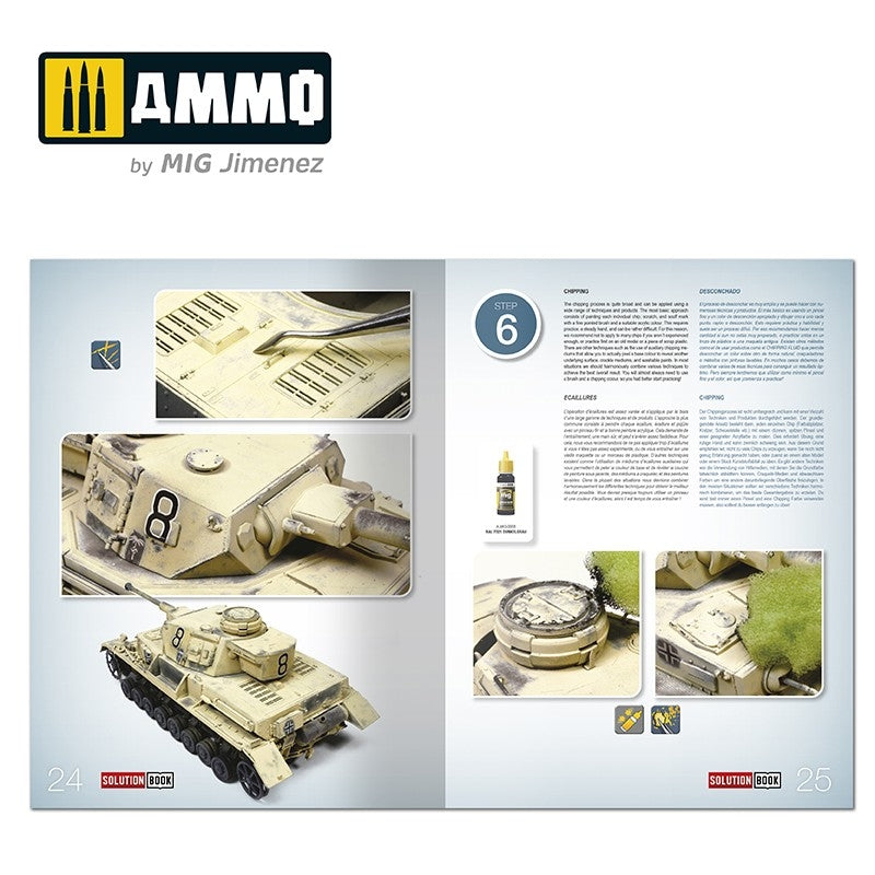 AMMO of Mig Jimenez 6602 SOLUTION BOOK 19 - How to Paint WWII German D.A.K .Vehicles (English, Castellano, Francais, Deutsch) – zdjęcie 4