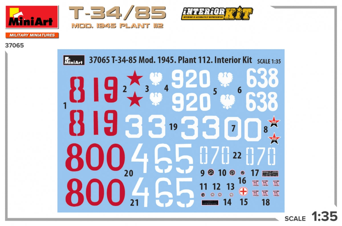 MiniArt 37065 T-34/85 MOD. 1945. PLANT 112. INTERIOR KIT 1/35 – imagen 2