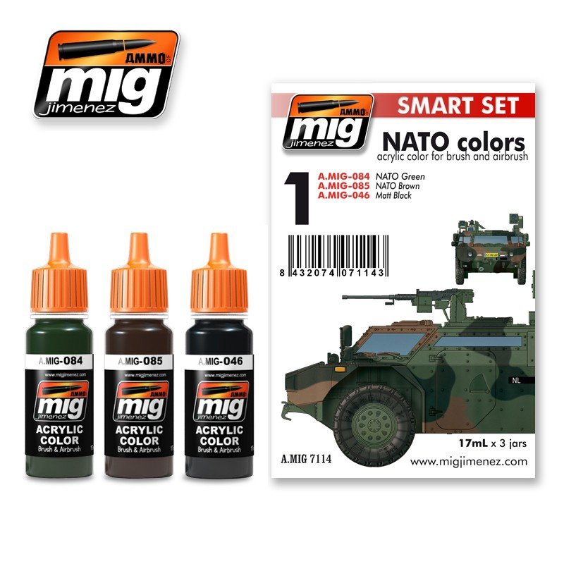 MUNITIONS de Mig Jimenez 7114 ENSEMBLE DE COULEURS NATO - ENSEMBLE ACRYLIQUE INTELLIGENT