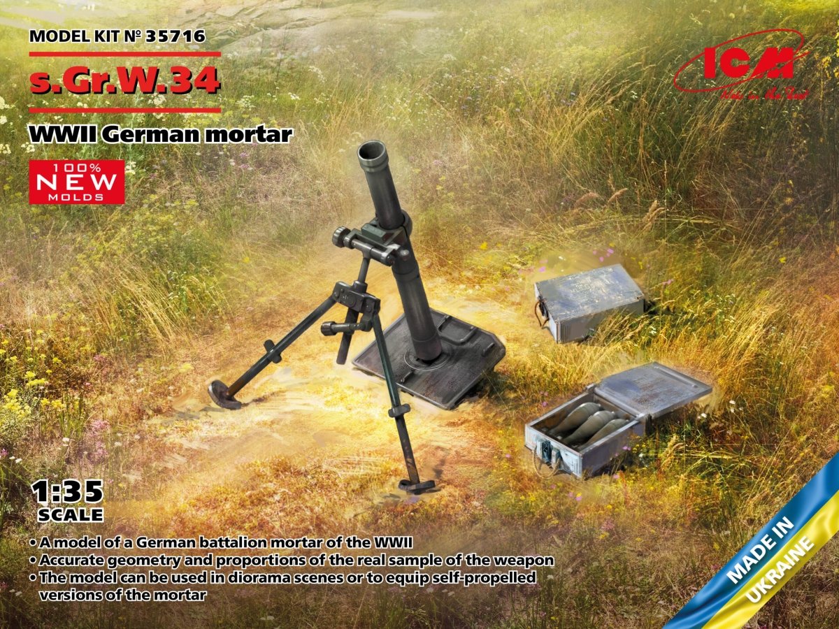 Mortier allemand ICM 35716 s.Gr.W.34 de la Seconde Guerre mondiale, échelle 1/35 