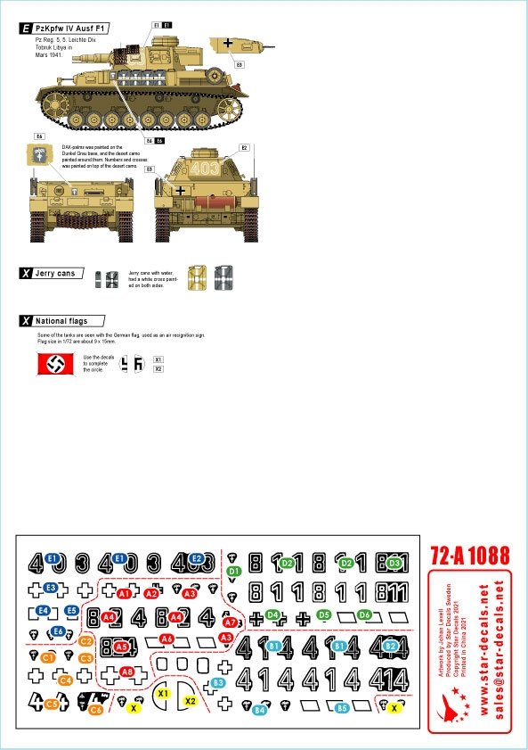 Star Decals 72-A1088 Panzer in the Desert # 5. PzKpfw IV Ausf D, D/E Hybrid, E and F1, in North Africa 1/72 – imagen 2