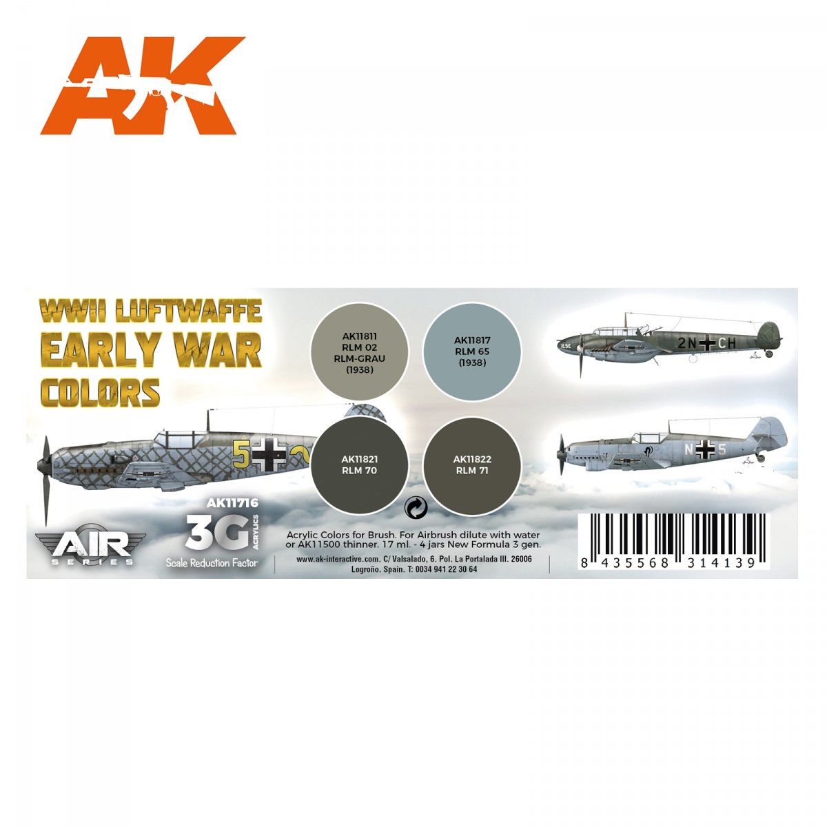 AK Interactive AK11716 Couleurs du début de la Seconde Guerre mondiale de la Luftwaffe 4x17 ml – image 2