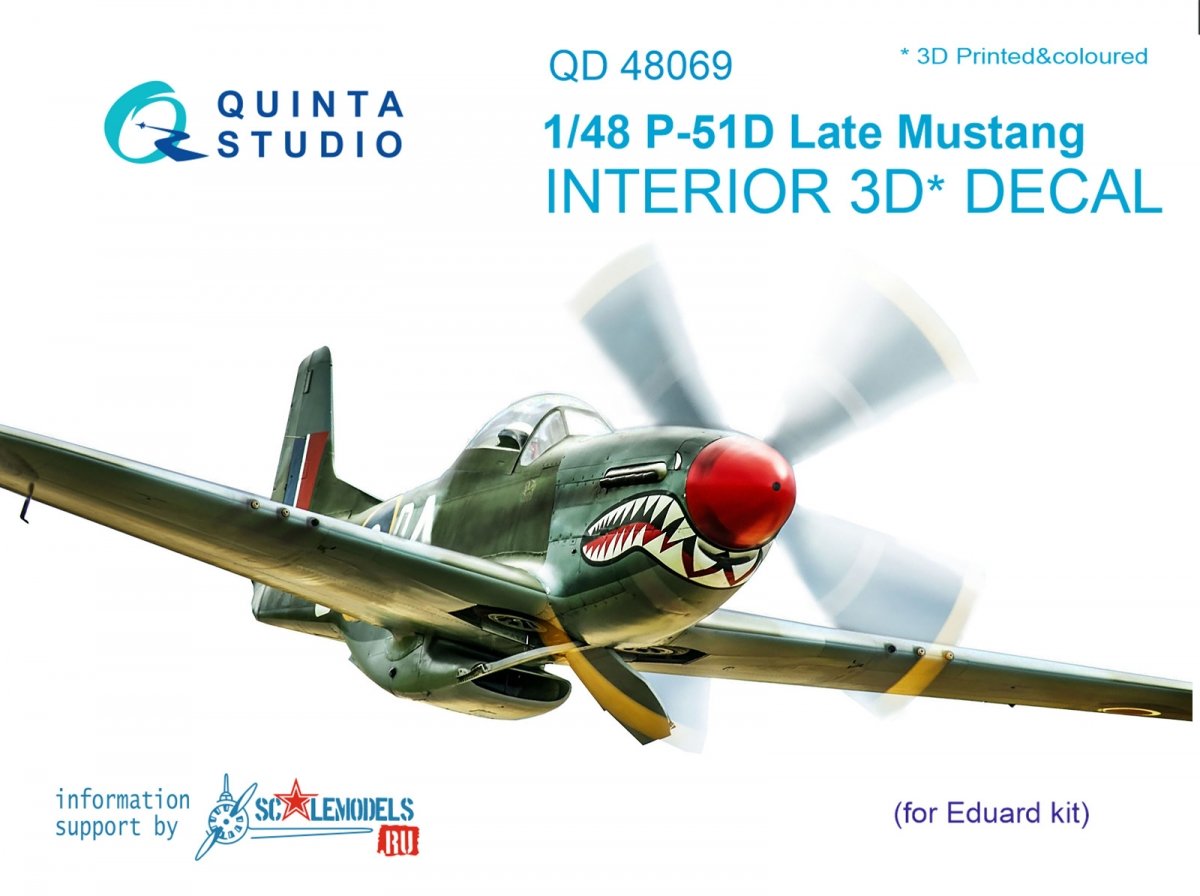 Intérieur imprimé en 3D et coloré sur papier décalcomanie Quinta Studio QD48069 P-51D (version tardive) (pour kit Eduard) 1/48