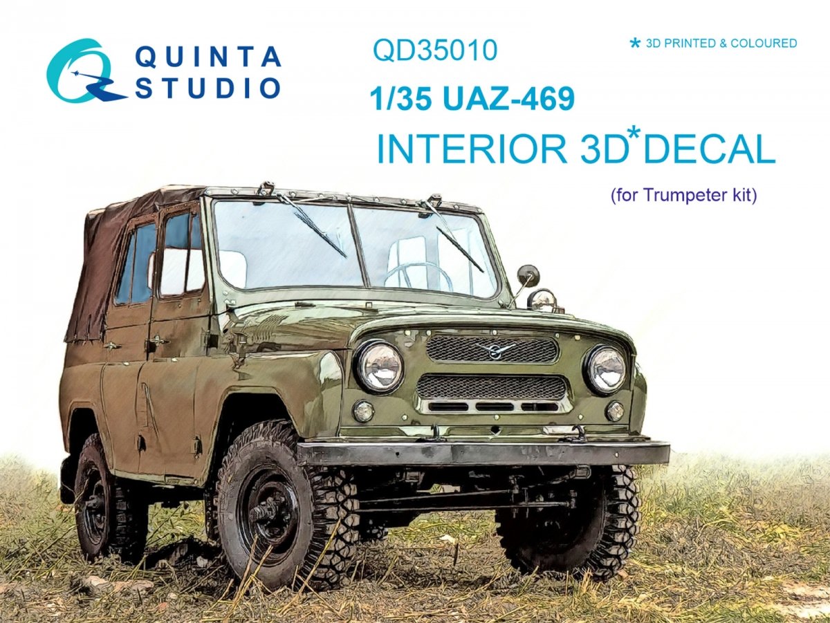 Quinta Studio QD35010 UAZ 469 3D-Printed &amp; colored Interior on decal paper (for Trumpeter kit) 1/35