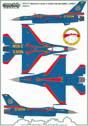 Décalcomanies ModelMaker D48171 F-16AM belge 75e anniversaire, 2e escadron « Comète », échelle 1/48