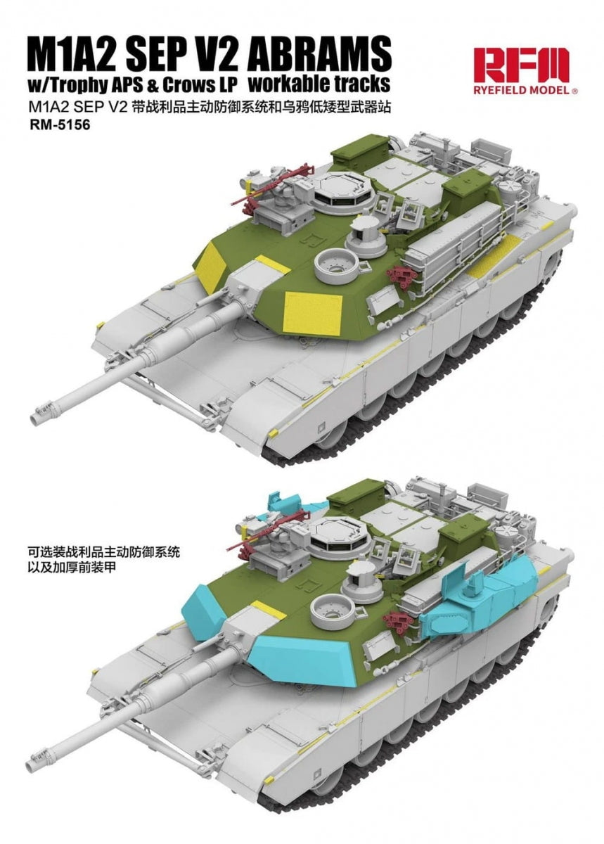 Rye Field Model 5156 M1A2 SEP v2 Abrams w/ Trophy APS &amp; CROWS LP Workable Tracks 1/35