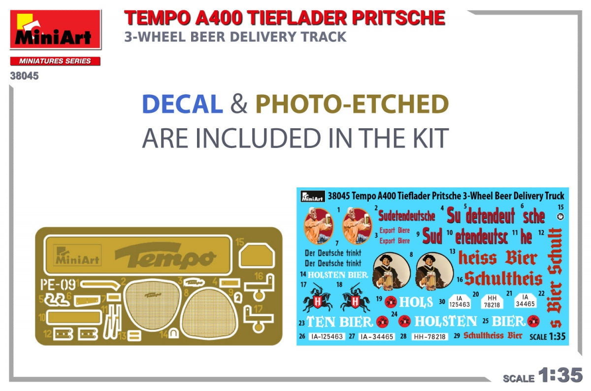 MiniArt 38045 TEMPO A400 TIEFLADER PRITSCHE 3-WHEEL BEER DELIVERY TRUCK 1/35 – Bild 2