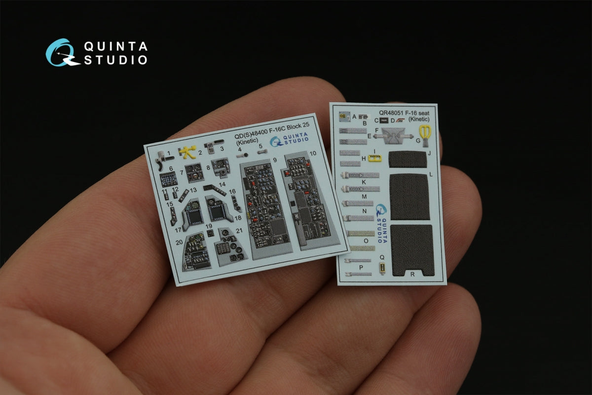 Intérieur imprimé en 3D et coloré sur papier décalcomanie pour le F-16C Block 25 de Quinta Studio QD48400 (outillage Kinetic 2022), échelle 1/48 – image 5