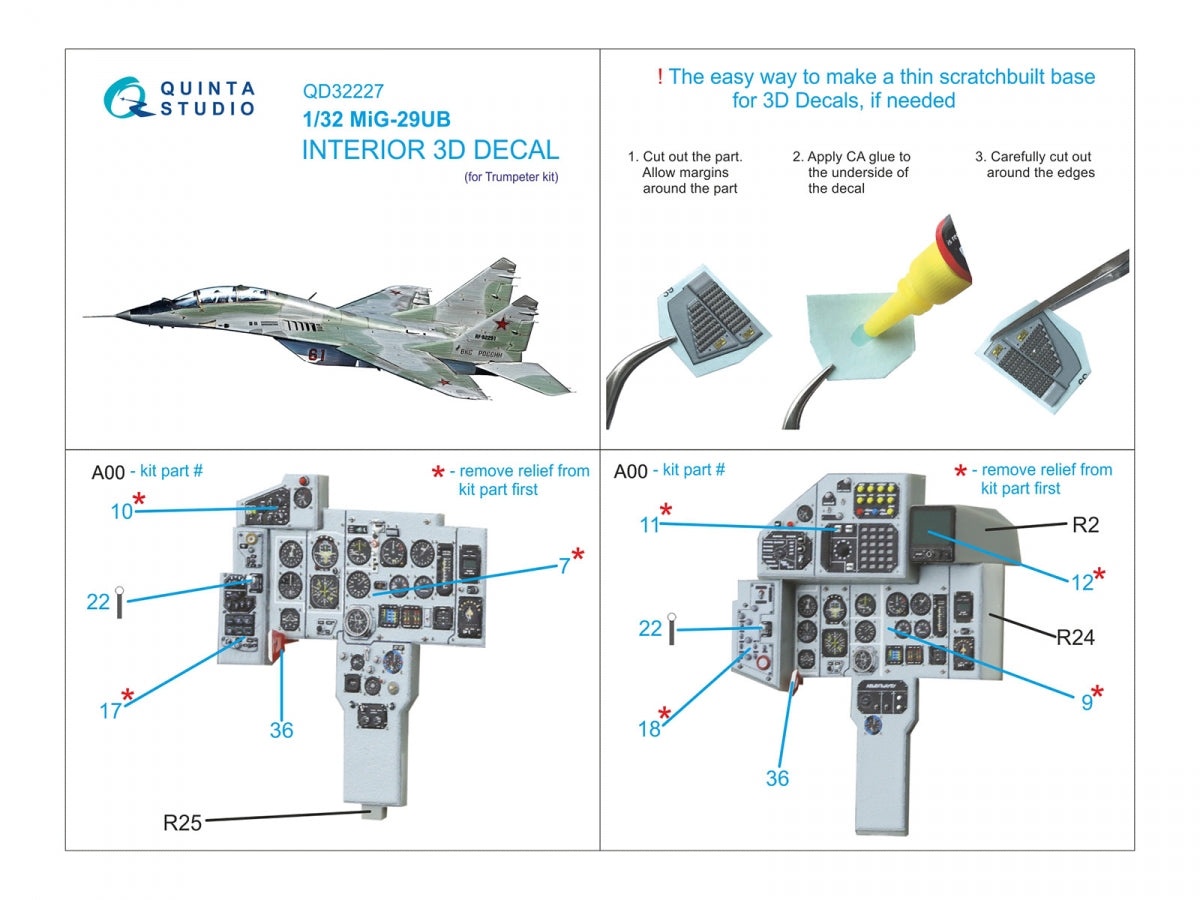 Intérieur imprimé en 3D et coloré du MiG-29UB (Trumpeter) de Quinta Studio QD32227, échelle 1/32 – image 2