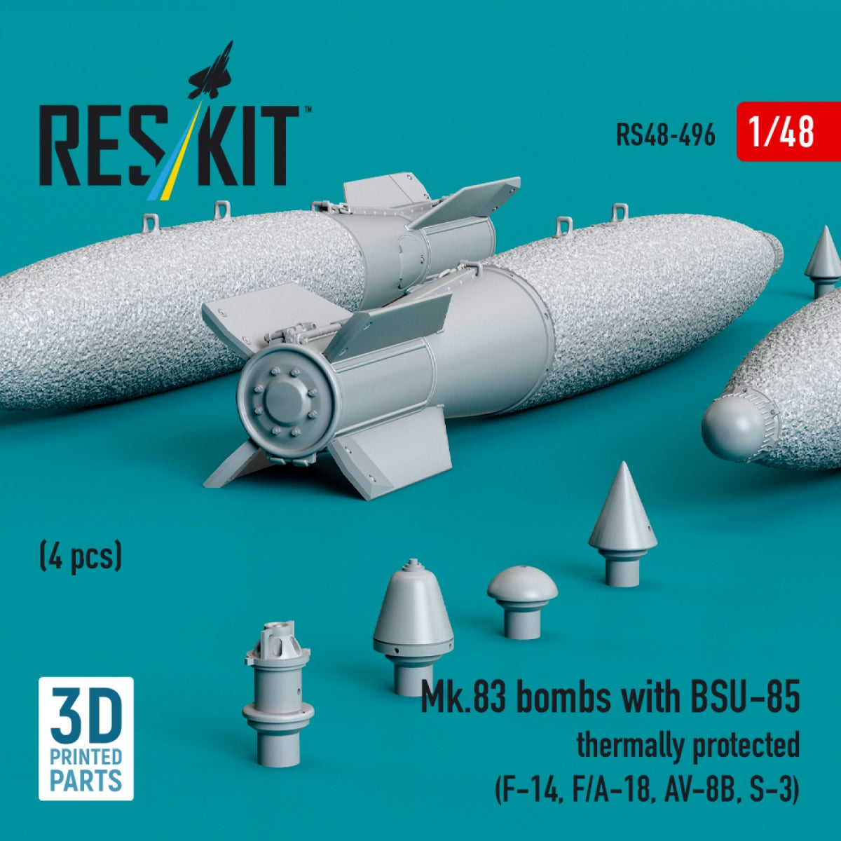 RESKIT RS48-0496 Mk.83 bombs with BSU-85 thermally protected (4 pcs) (3D printed) 1/48 – imagen 2