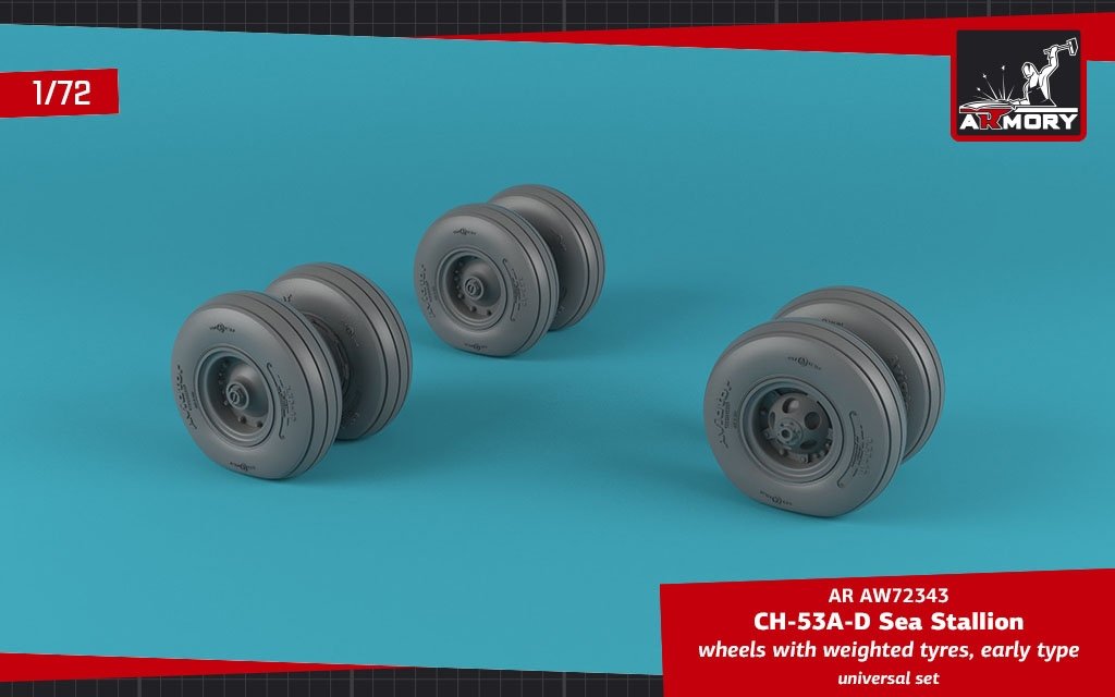 Armory Models AW72343 CH-53 Sea Stallion wheels w/ weighted tires, early 1/72