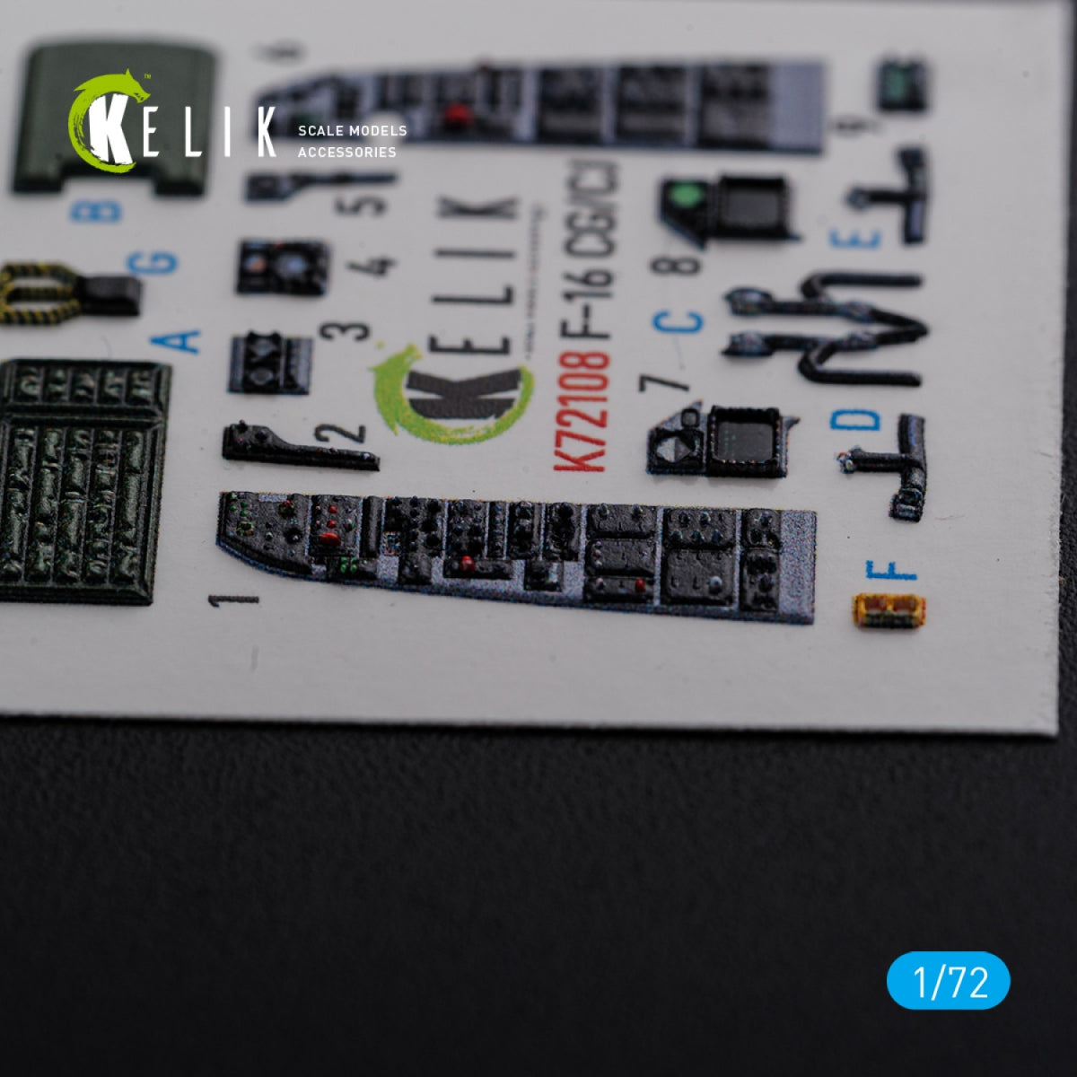 KELIK K72108 F-16 CG/CJ interior 3D decals for Academy kit 1/72 – immagine 3