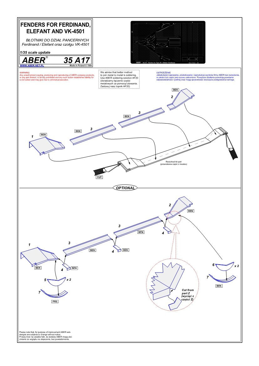 Aber 35A017 Ailes pour voitures Ferdynand / Elefant, VK-4501 (1/35) – image 4
